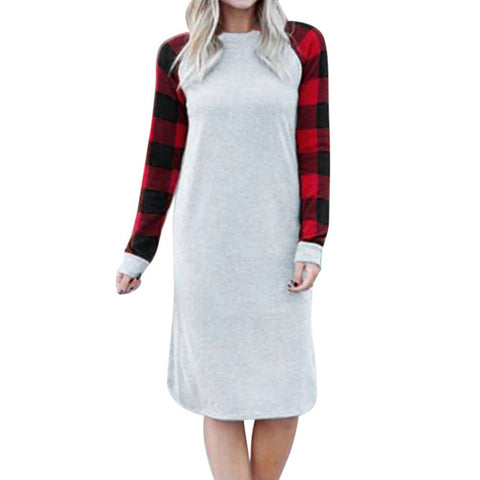 Spring Autumn Leisure Plaid Printed Loose Long Sleeve Dress Women Casual Dress - RELEVAZA