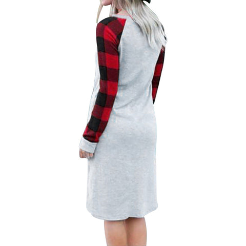 Spring Autumn Leisure Plaid Printed Loose Long Sleeve Dress Women Casual Dress - RELEVAZA