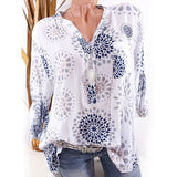 Fashion Printed V-neck Long Sleeve Casual Loose Spring Summer Women Blouse Top - RELEVAZA