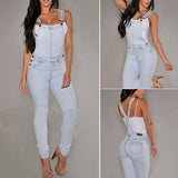 Women Washed Jeans Denim Casual Hole Loose Jumpsuit Romper Overall Bib Pants - RELEVAZA