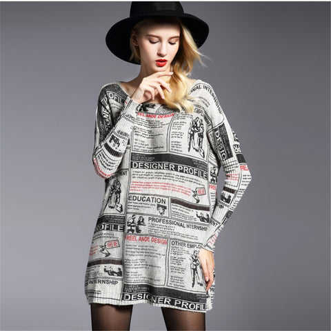 plus size tops print pullover women's sweater long design top dress loose basic knitted sweater High quality HX08 - RELEVAZA