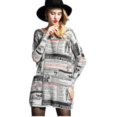 plus size tops print pullover women's sweater long design top dress loose basic knitted sweater High quality HX08 - RELEVAZA