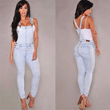 Women Washed Jeans Denim Casual Hole Loose Jumpsuit Romper Overall Bib Pants - RELEVAZA