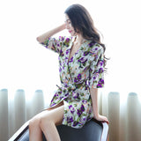 Imitation silk lady peacock flower bathrobe home service sexy lingerie - RELEVAZA
