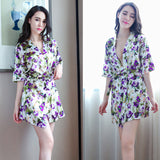 Imitation silk lady peacock flower bathrobe home service sexy lingerie - RELEVAZA