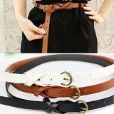 Women's Vintage Simple Thin Waist Belt Metal Buckle Skinny Faux Leather Belt - RELEVAZA