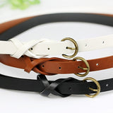 Women's Vintage Simple Thin Waist Belt Metal Buckle Skinny Faux Leather Belt - RELEVAZA
