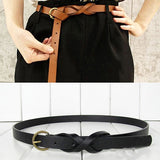 Women's Vintage Simple Thin Waist Belt Metal Buckle Skinny Faux Leather Belt - RELEVAZA