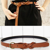 Women's Vintage Simple Thin Waist Belt Metal Buckle Skinny Faux Leather Belt - RELEVAZA