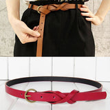 Women's Vintage Simple Thin Waist Belt Metal Buckle Skinny Faux Leather Belt - RELEVAZA