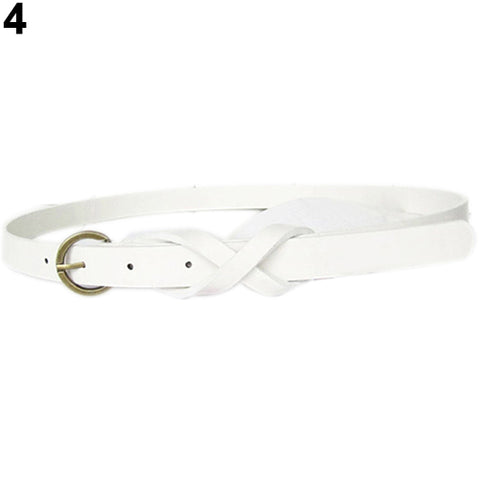 Women's Vintage Simple Thin Waist Belt Metal Buckle Skinny Faux Leather Belt - RELEVAZA