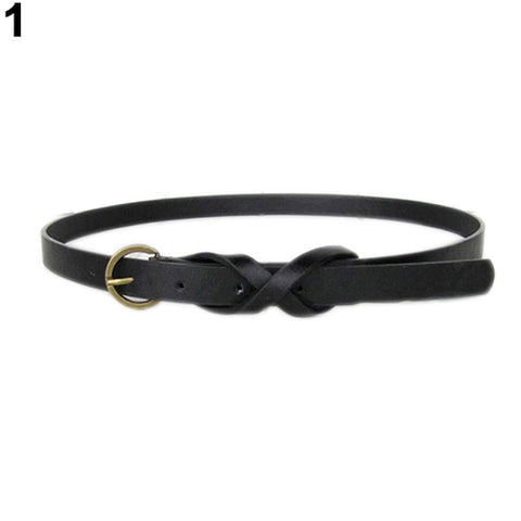 Women's Vintage Simple Thin Waist Belt Metal Buckle Skinny Faux Leather Belt - RELEVAZA