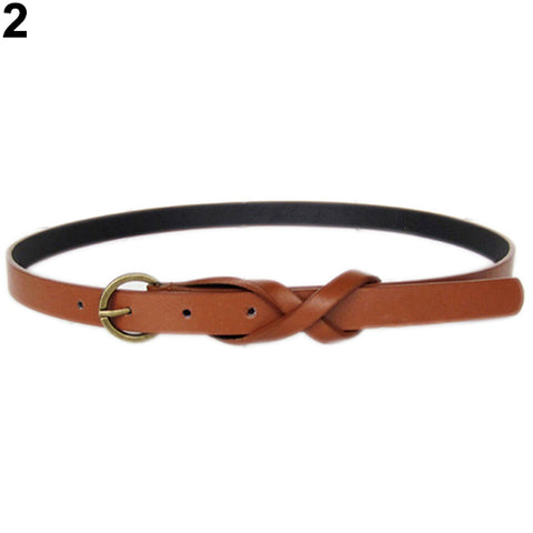 Women's Vintage Simple Thin Waist Belt Metal Buckle Skinny Faux Leather Belt - RELEVAZA