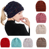 Fashion Colorful Lines Women Knitting Bun Ponytail Holder Hat Warm Beanie Cap - RELEVAZA