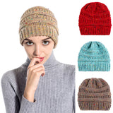 Fashion Colorful Lines Women Knitting Bun Ponytail Holder Hat Warm Beanie Cap - RELEVAZA