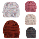 Fashion Colorful Lines Women Knitting Bun Ponytail Holder Hat Warm Beanie Cap - RELEVAZA