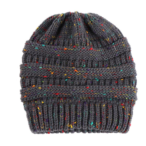 Fashion Colorful Lines Women Knitting Bun Ponytail Holder Hat Warm Beanie Cap - RELEVAZA
