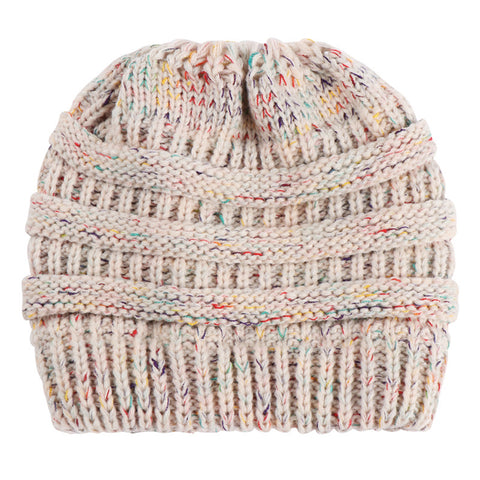 Fashion Colorful Lines Women Knitting Bun Ponytail Holder Hat Warm Beanie Cap - RELEVAZA