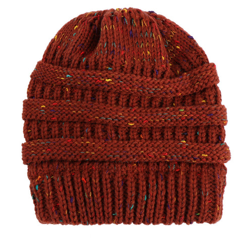 Fashion Colorful Lines Women Knitting Bun Ponytail Holder Hat Warm Beanie Cap - RELEVAZA