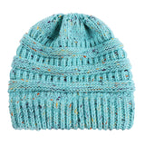 Fashion Colorful Lines Women Knitting Bun Ponytail Holder Hat Warm Beanie Cap - RELEVAZA