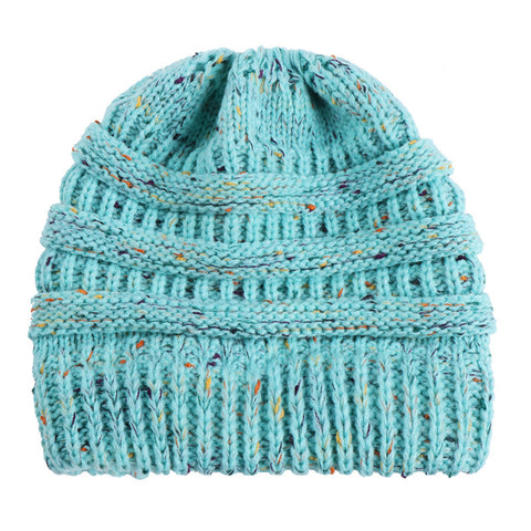 Fashion Colorful Lines Women Knitting Bun Ponytail Holder Hat Warm Beanie Cap - RELEVAZA