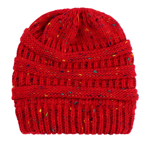Fashion Colorful Lines Women Knitting Bun Ponytail Holder Hat Warm Beanie Cap - RELEVAZA