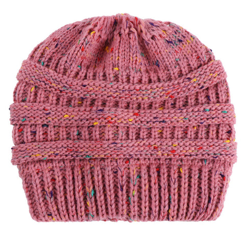 Fashion Colorful Lines Women Knitting Bun Ponytail Holder Hat Warm Beanie Cap - RELEVAZA