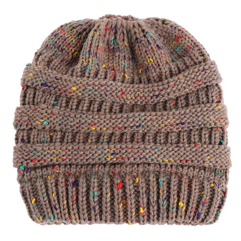 Fashion Colorful Lines Women Knitting Bun Ponytail Holder Hat Warm Beanie Cap - RELEVAZA