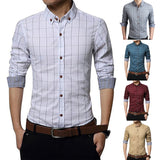 Men's Casual Plaid Long Sleeve Button Down Collar Cotton Slim Fit Business Shirt - RELEVAZA