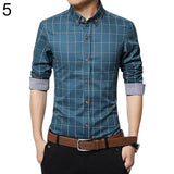 Men's Casual Plaid Long Sleeve Button Down Collar Cotton Slim Fit Business Shirt - RELEVAZA