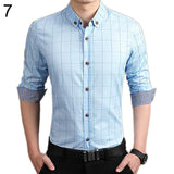 Men's Casual Plaid Long Sleeve Button Down Collar Cotton Slim Fit Business Shirt - RELEVAZA