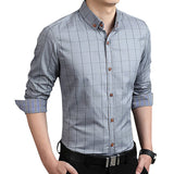 Men's Casual Plaid Long Sleeve Button Down Collar Cotton Slim Fit Business Shirt - RELEVAZA