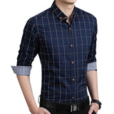 Men's Casual Plaid Long Sleeve Button Down Collar Cotton Slim Fit Business Shirt - RELEVAZA