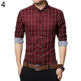 Men's Casual Plaid Long Sleeve Button Down Collar Cotton Slim Fit Business Shirt - RELEVAZA