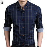 Men's Casual Plaid Long Sleeve Button Down Collar Cotton Slim Fit Business Shirt - RELEVAZA