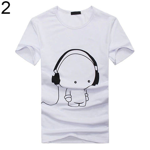 Men Summer Fashion Short Sleeve Cartoon Print T-Shirt Round Neck Slim Fit Top - RELEVAZA