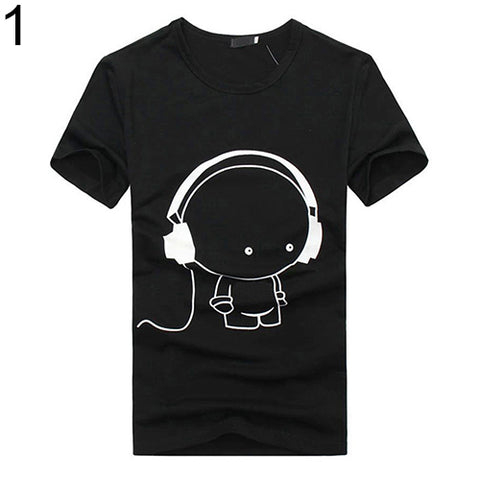 Men Summer Fashion Short Sleeve Cartoon Print T-Shirt Round Neck Slim Fit Top - RELEVAZA
