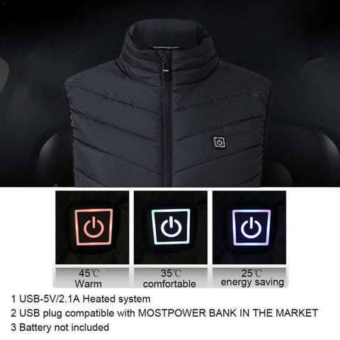 Winter Men USB Electric Heated Warm Rechargeable Heating Vest Waistcoat Jacket - RELEVAZA