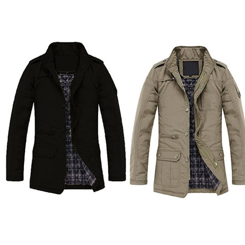 Men Winter Casual Long Sleeve Stand Collar Outwear Thick Coat Warm Jacket - RELEVAZA