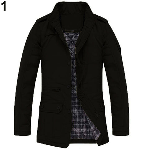 Men Winter Casual Long Sleeve Stand Collar Outwear Thick Coat Warm Jacket - RELEVAZA