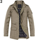 Men Winter Casual Long Sleeve Stand Collar Outwear Thick Coat Warm Jacket - RELEVAZA