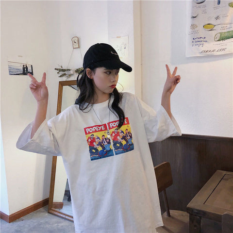 Cotton printed letter Slim short-sleeved T-shirt blouse - RELEVAZA