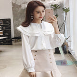 Sweet lotus leaf collar chiffon solid color top loose design - RELEVAZA