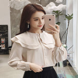 Sweet lotus leaf collar chiffon solid color top loose design - RELEVAZA