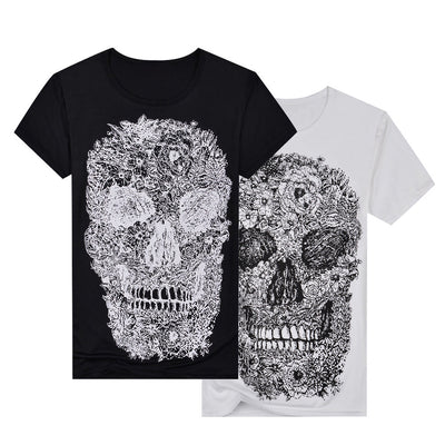 Punk Summer Men Tee Skull Head Print Crew Neck Short Sleeve T-Shirt Casual Top - RELEVAZA