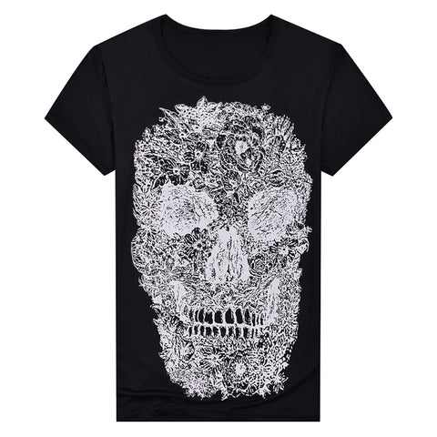 Punk Summer Men Tee Skull Head Print Crew Neck Short Sleeve T-Shirt Casual Top - RELEVAZA