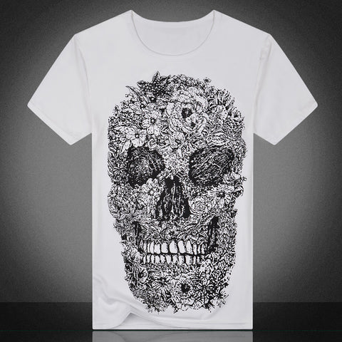 Punk Summer Men Tee Skull Head Print Crew Neck Short Sleeve T-Shirt Casual Top - RELEVAZA
