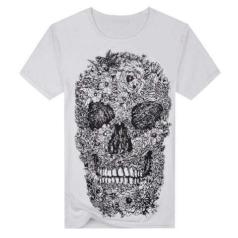 Punk Summer Men Tee Skull Head Print Crew Neck Short Sleeve T-Shirt Casual Top - RELEVAZA