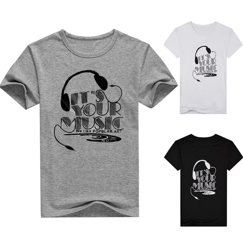 Summer Men Top Tee Music Earphone Printed O-Neck Short Sleeve Breathable T-Shirt - RELEVAZA