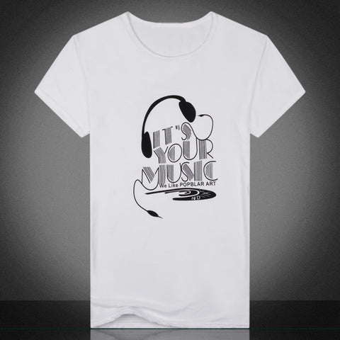Summer Men Top Tee Music Earphone Printed O-Neck Short Sleeve Breathable T-Shirt - RELEVAZA
